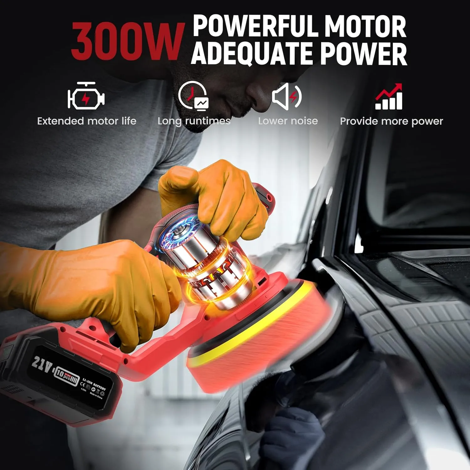 Updated Cordless Polisher with 2x4.0Ah Batteries, 6 Variable Speed up to 5500 RPM, 6 In Car Buffer Polisher for Car Detailing, Polishing, Boat Sanding, with Car Wax Buffing Machine Kit, Toolbag