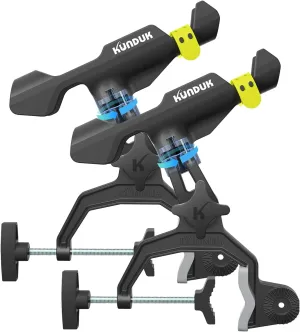 Upgraded Fishing Rod Holder with Button-Lock 360° Dual Rotation, Universal Silicone Strap & Enlarged V-Clamp – Fits Round/Square Tubes, Secure Adjustable Boat Fishing Gear for All Rod Sizes