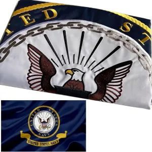 US Navy Emblem Flag Embroidered 3x5 Outdoor Double Sided United States Navy Naval Military Flags Banner 3ply Embroidered USN Flag with 2 Brass Grommets Vivid Colors Waterproof