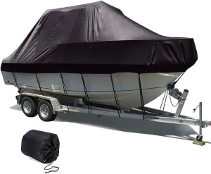 V-Shaped Waterproof Boat Cover Waterproof Boat Cover 210D UV Resistant and Tear Resistant V-Shaped Hull TRI Hull Runabout Pro Style Bass Boat Hull Protectors(Noir,20 * 22FT)