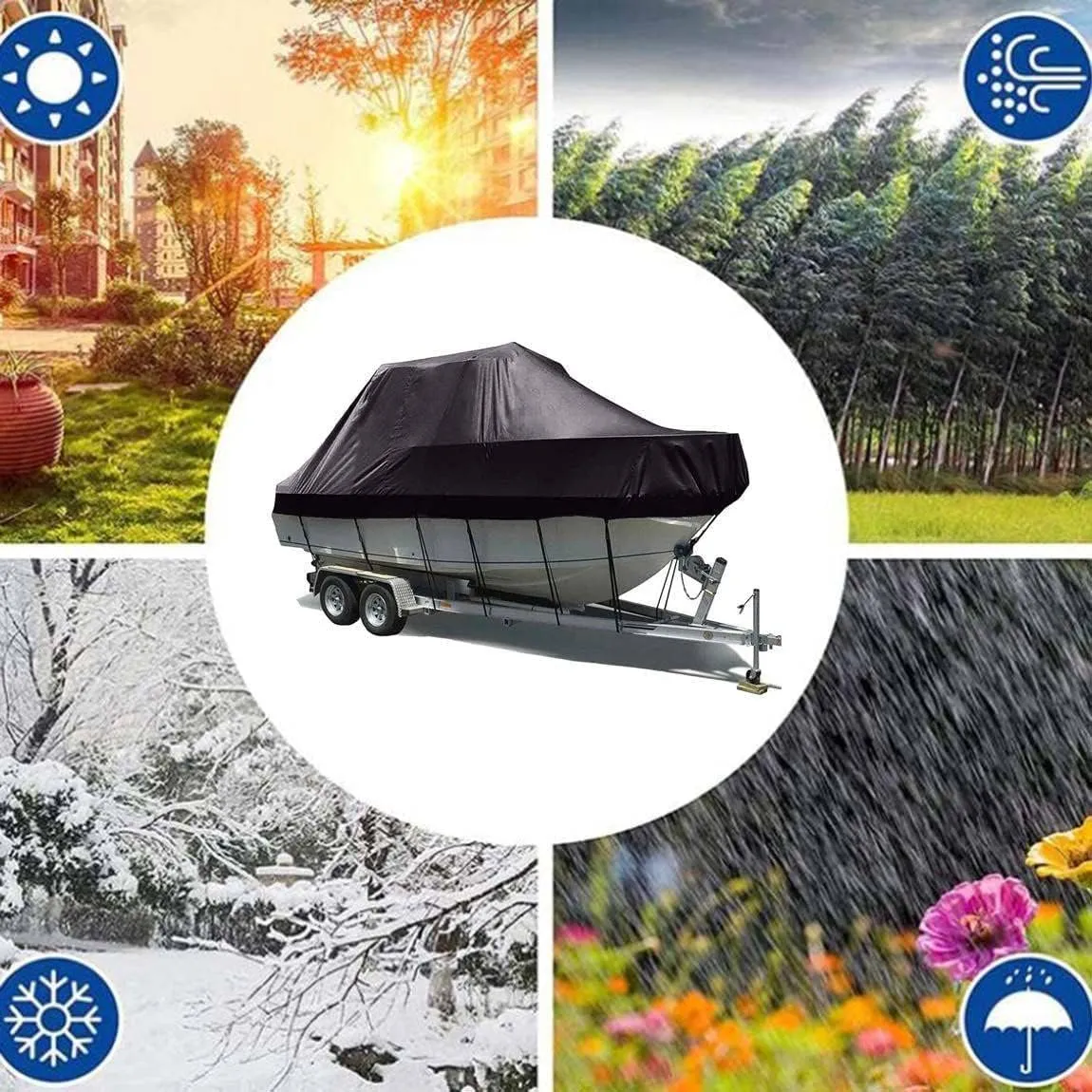 V-Shaped Waterproof Boat Cover Waterproof Boat Cover 210D UV Resistant and Tear Resistant V-Shaped Hull TRI Hull Runabout Pro Style Bass Boat Hull Protectors(Noir,20 * 22FT)