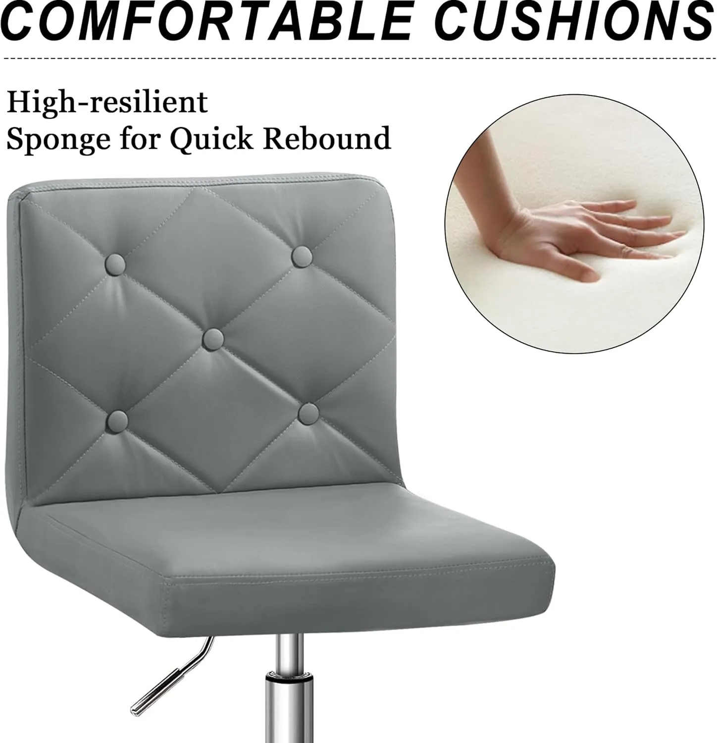 VECELO PU Leather Mid-Back Armless Desk Chair Adjustable Height 360° Rolling Swivel for Home Office Work, Grey