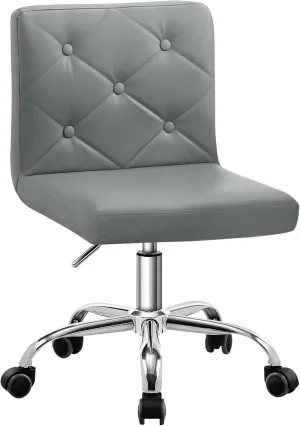 VECELO PU Leather Mid-Back Armless Desk Chair Adjustable Height 360° Rolling Swivel for Home Office Work, Grey