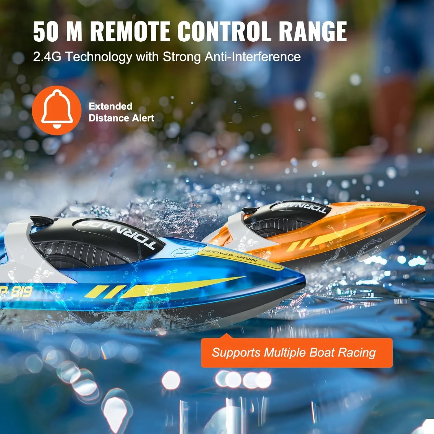 VEVOR RC Boat for Kids, 2Pack Remote Control Boat for Pools & Lakes, Racing Boat with LED Light & 4 Rechargeable Batteries, Whole Body Waterproof, Water Play Toy Gift for Adults Boys & Girls