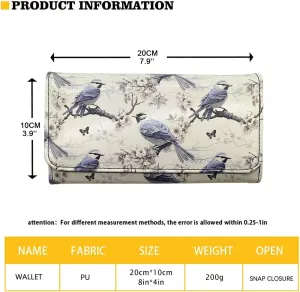 Vintage Coral Collections Wallet for Women Long Wallets PU Leather, Ocean Creature Print Trifold Clutch with Card Slots ID Window