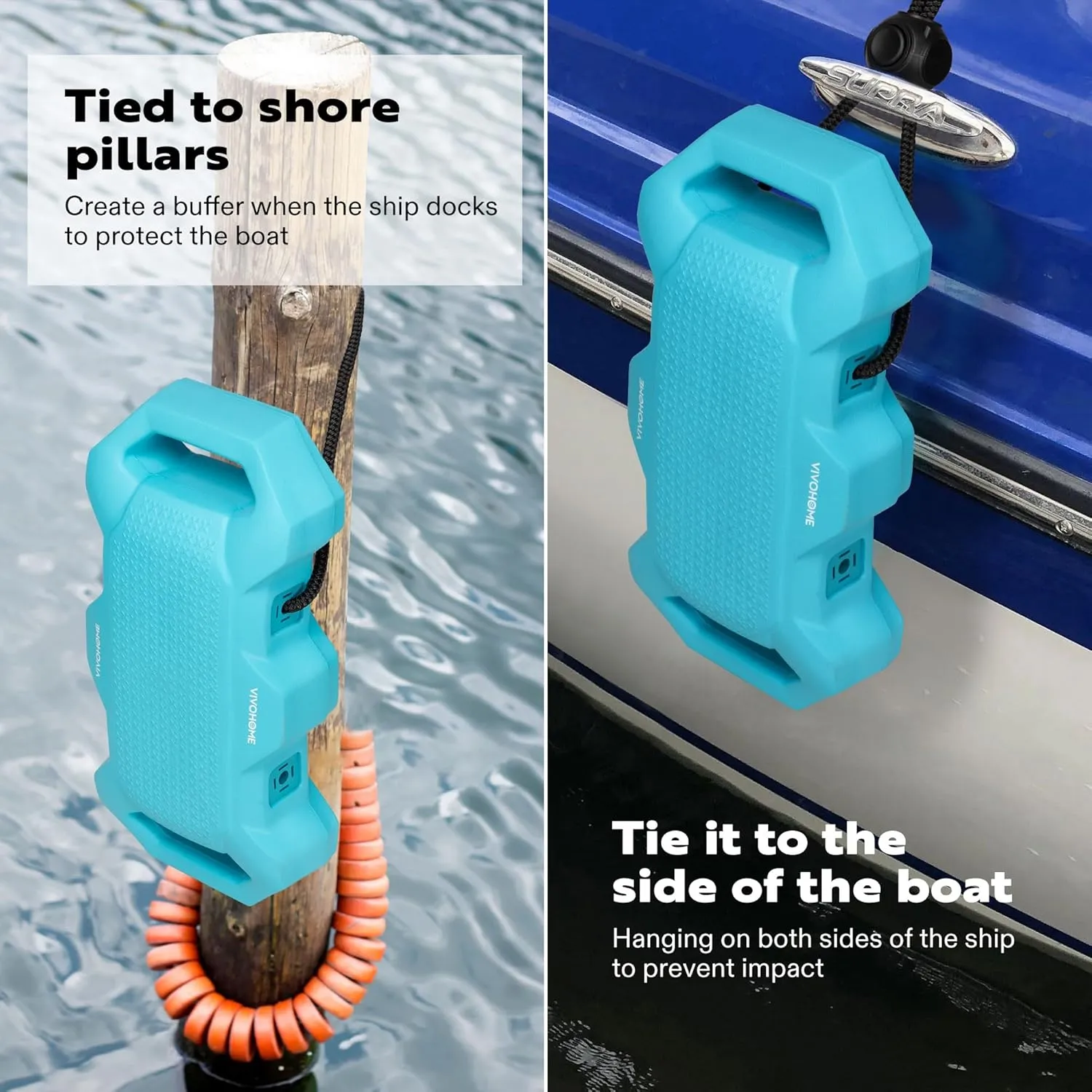 VIVOHOME EVA Boat Fenders for Docking, Boat Bumpers with Nylon Rope, and Fixed Lock Fit for Yachts, Sailing Dinghies, Bass Boats
