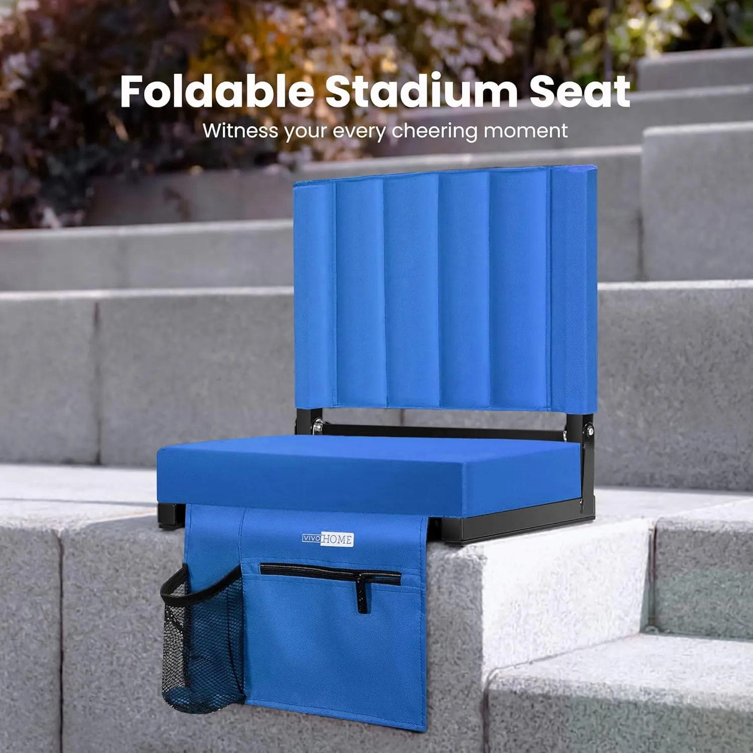 VIVOHOME Portable Stadium Seat for Bleachers with Back Support, Folding Bleacher Chair with Cup Holder and Shoulder Strap