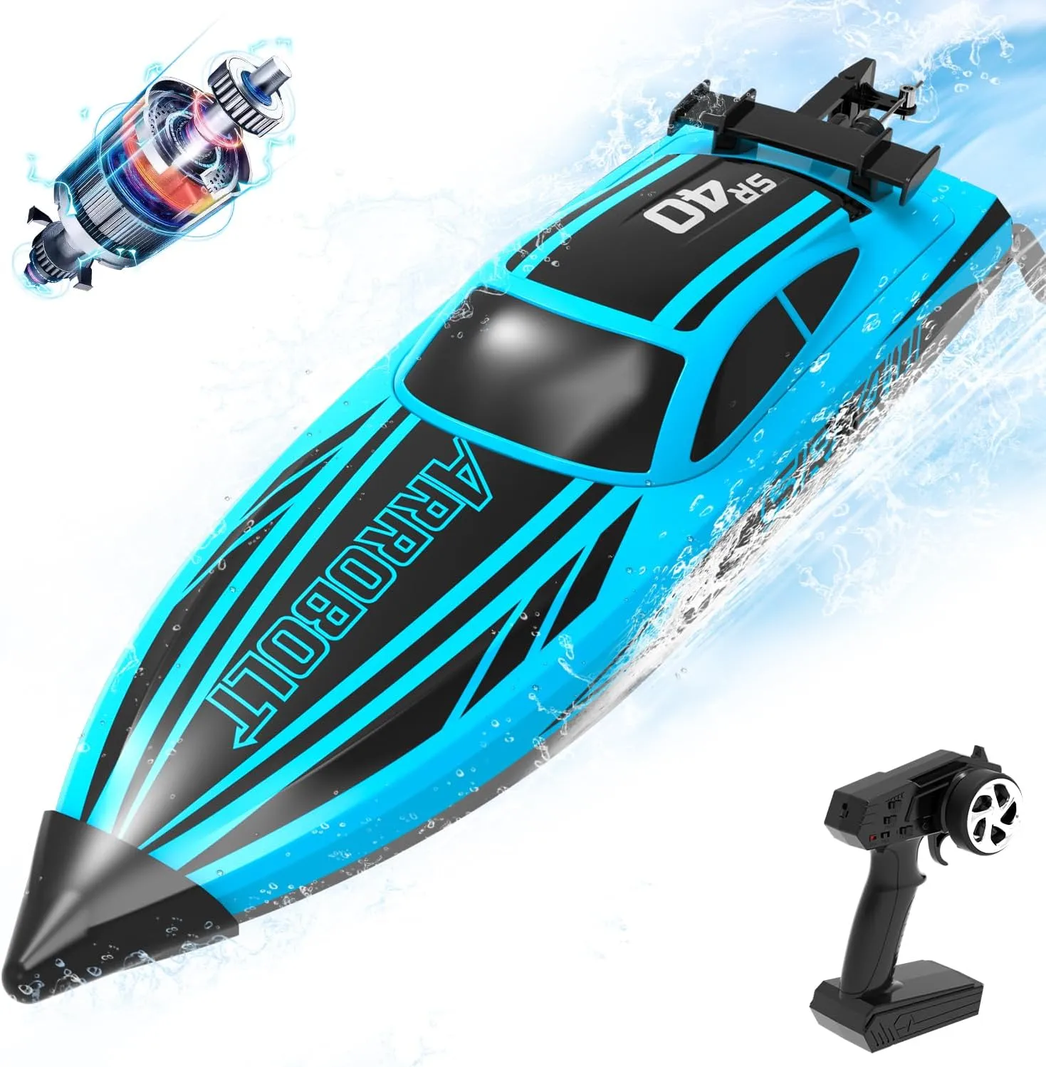 VOLANTEXRC Brushless RC Boats for Adults, 30 MPH Fast Remote Control Boat with 2 Rechargeable Batteries for Lakes, 30  Mins Full Proportional Boat High Speed RC Boat for Adults (79705)