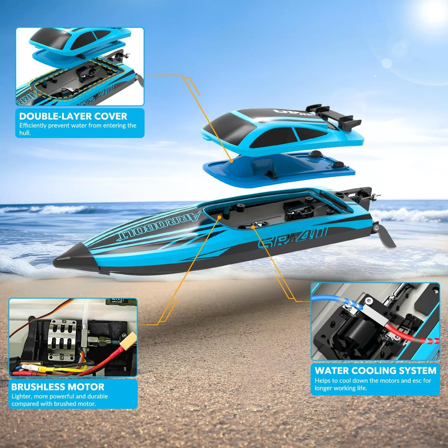 VOLANTEXRC Brushless RC Boats for Adults, 30 MPH Fast Remote Control Boat with 2 Rechargeable Batteries for Lakes, 30  Mins Full Proportional Boat High Speed RC Boat for Adults (79705)