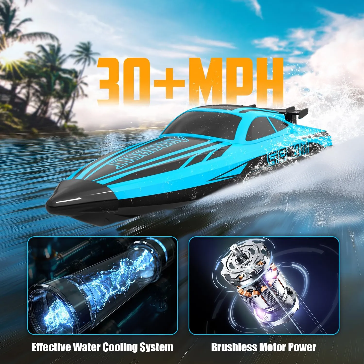 VOLANTEXRC Brushless RC Boats for Adults, 30 MPH Fast Remote Control Boat with 2 Rechargeable Batteries for Lakes, 30  Mins Full Proportional Boat High Speed RC Boat for Adults (79705)