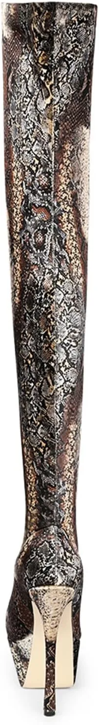 Vujkliy Women's Pointed Toe Stiletto Heel Waterproof Platform Stage Catwalk 5.9IN Over-The-Knee Stretch Boots
