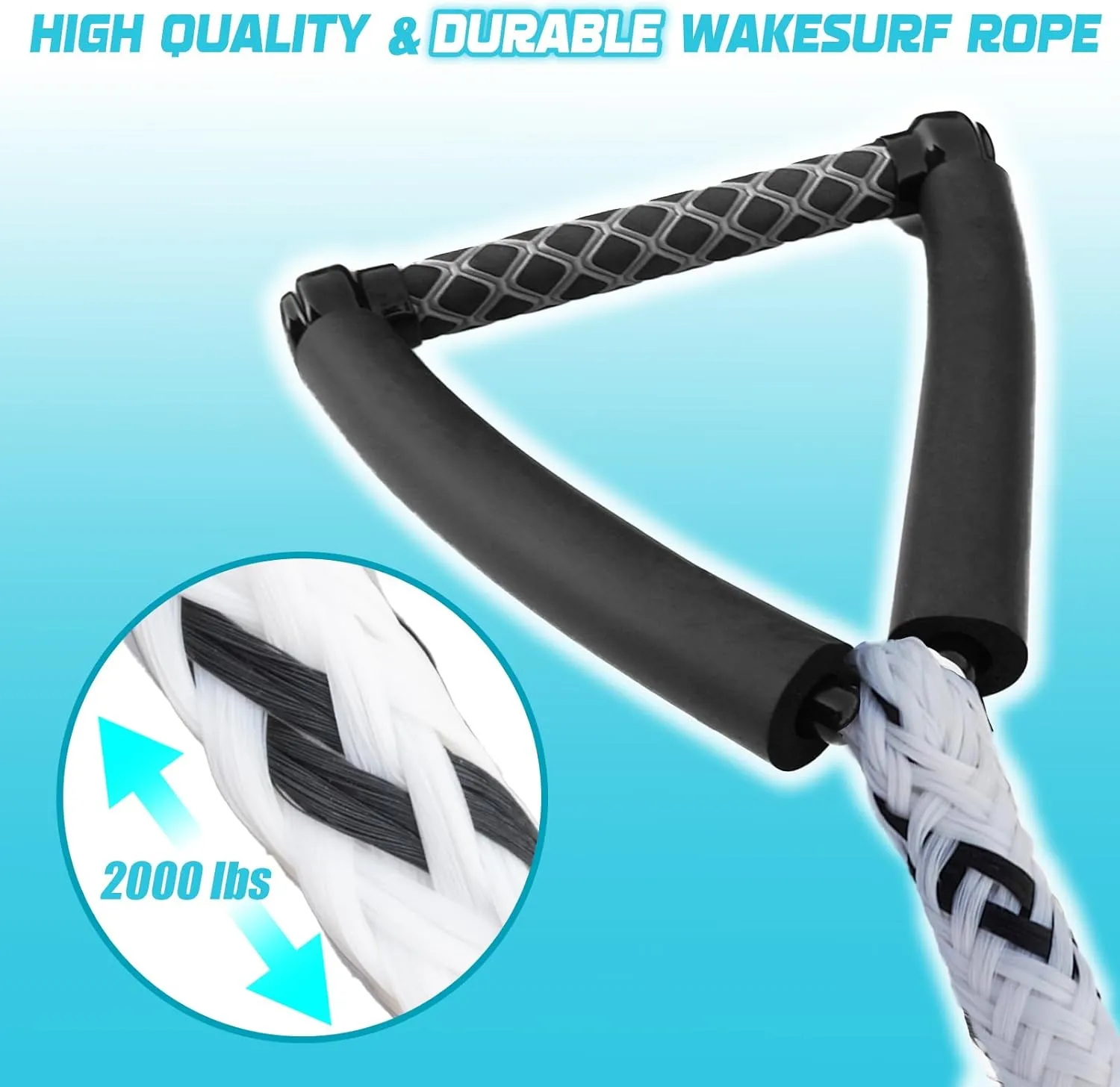 Wakesurf Rope - ASVAEVAS 25ft Floating Wake Surf Ropes and Handle, 4 Sections Adjustable Surf Tow Rope for Wakesurfing and Watersports