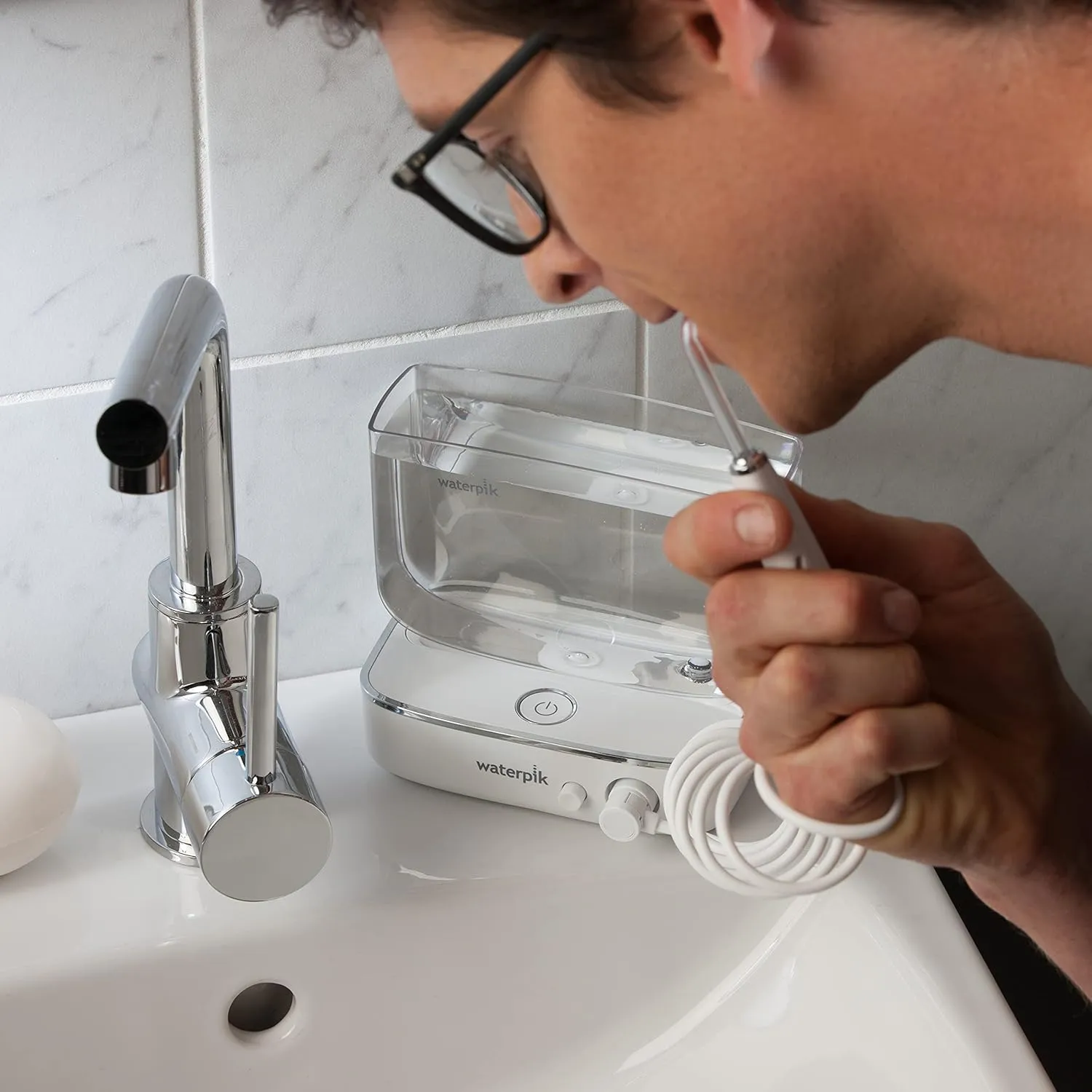 Waterpik Sidekick Portable Water Flosser, Perfect for Travel & Home, ADA Accepted, White/Chrome WF-04
