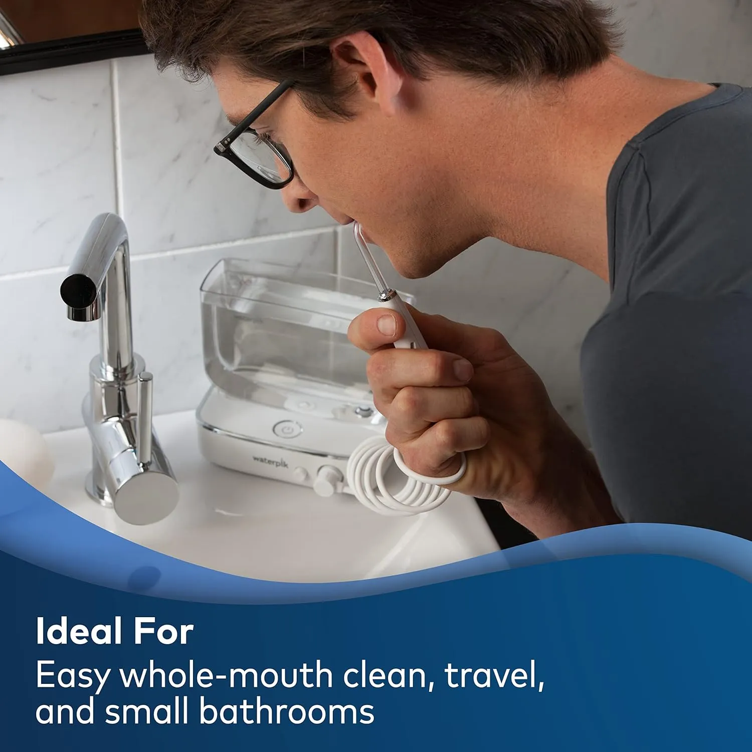 Waterpik Sidekick Portable Water Flosser, Perfect for Travel & Home, ADA Accepted, White/Chrome WF-04