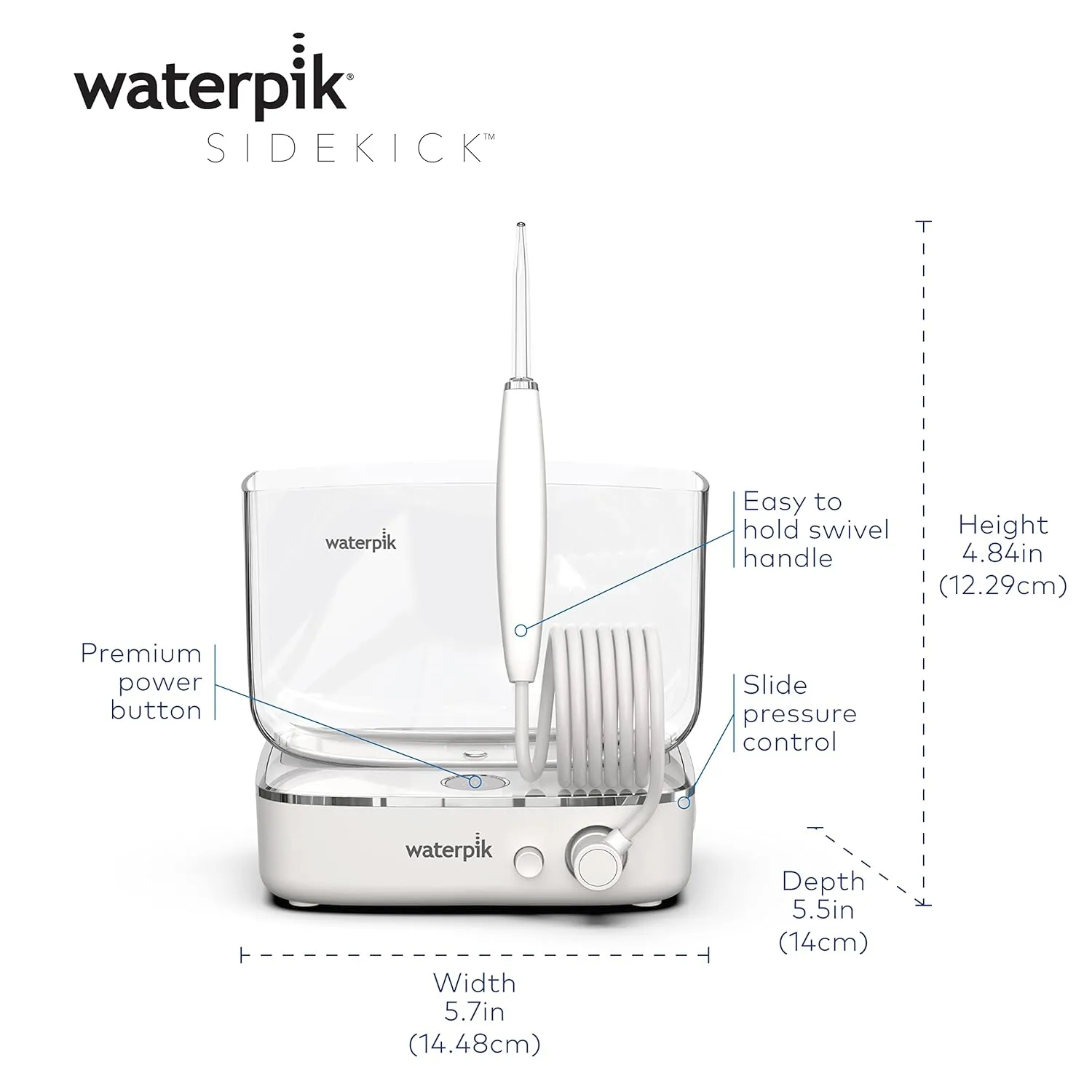 Waterpik Sidekick Portable Water Flosser, Perfect for Travel & Home, ADA Accepted, White/Chrome WF-04