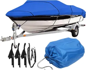 Waterproof 210D Yacht Cover 11–22ft – UV-Resistant Marine Fabric for Trailerable Boats for Boats(Blue-17-19FT)