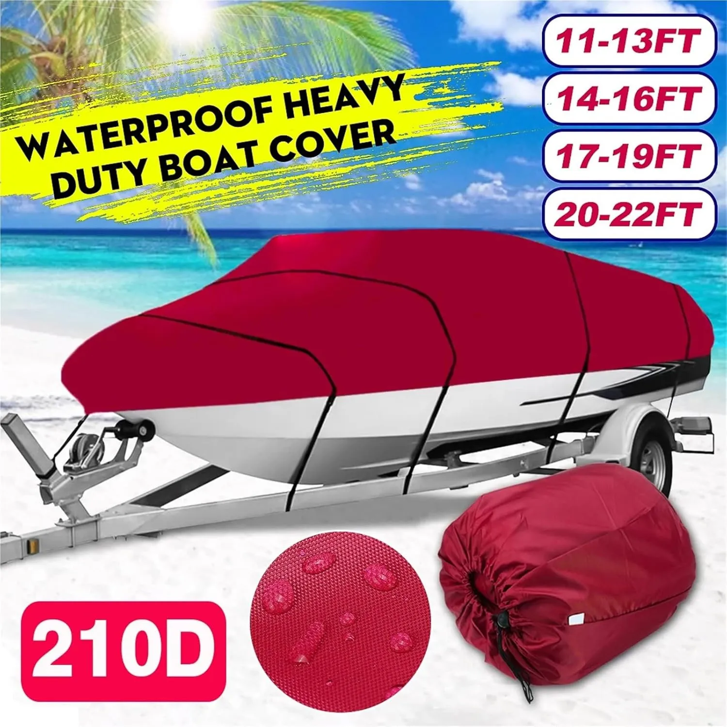 Waterproof 210D Yacht Cover 11–22ft – UV-Resistant Marine Fabric for Trailerable Boats for Boats(Blue-17-19FT)