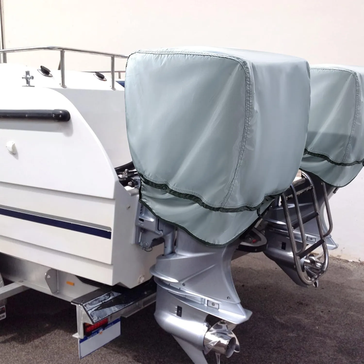 Waterproof Outboard Motor Cover 600D Fade Resistant Boat Engine Hood Cowling Cover Fits Motor 25-50 HP, Grey