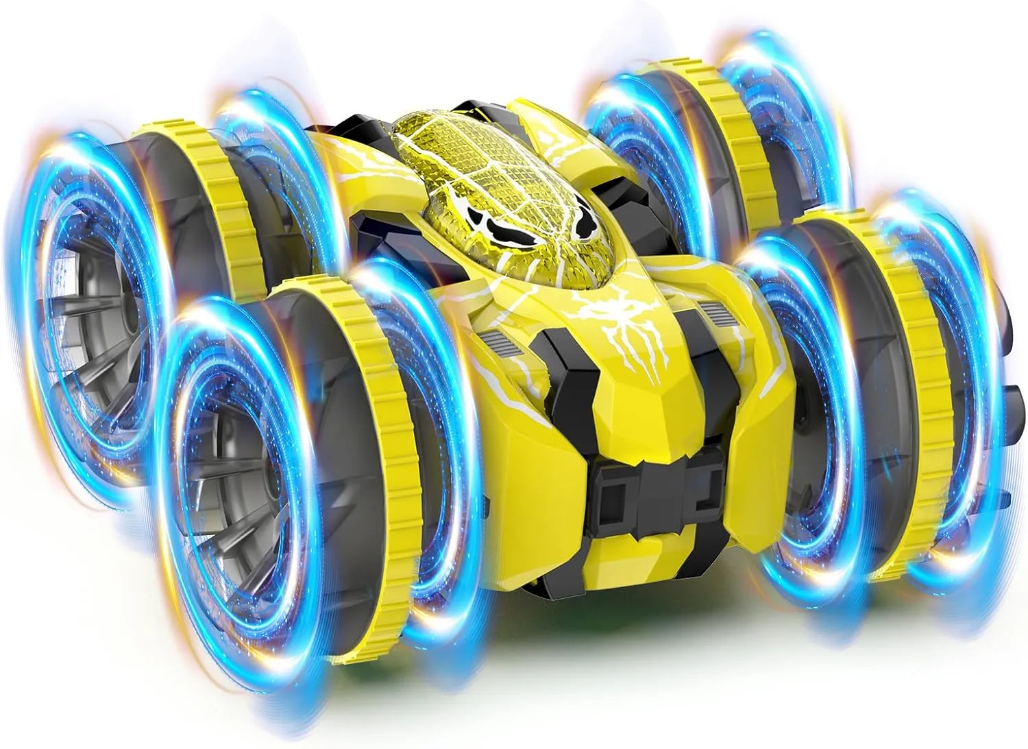 Waterproof Remote Control Car，4WD Amphibious 2.4 GHz RC Car Remote Control Boat，360°Rotation RC Stunt with LED Lights，Boys Girls Gifts All Terrain Water Beach Pool Toy Yellow