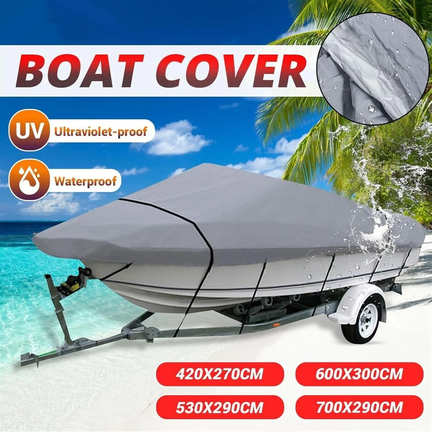 Waterproof Yacht Boat Cover Outdoor Protection 600D Anti-Smashing Tear-Proof Sunshade Anti-UV Boat Cover(530x290cm)
