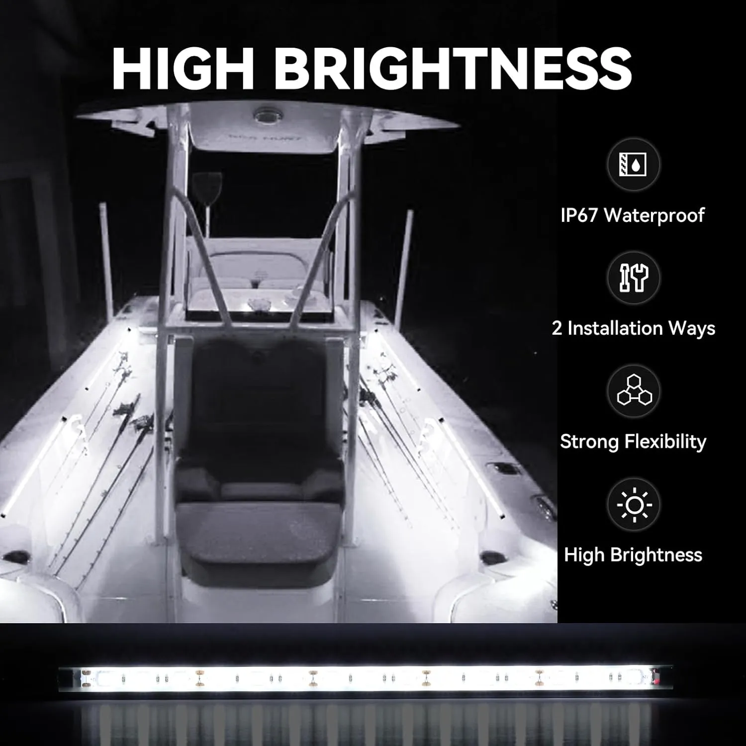 White Boat Interior Lights,Waterproof Led Boat Lights, Marine Led Strip Lights, Super Bright Boat Lights for Night Fishing, Boat Courtesy Lights for Pontoon Kayak Yacht Sailboat (White 4Pack)