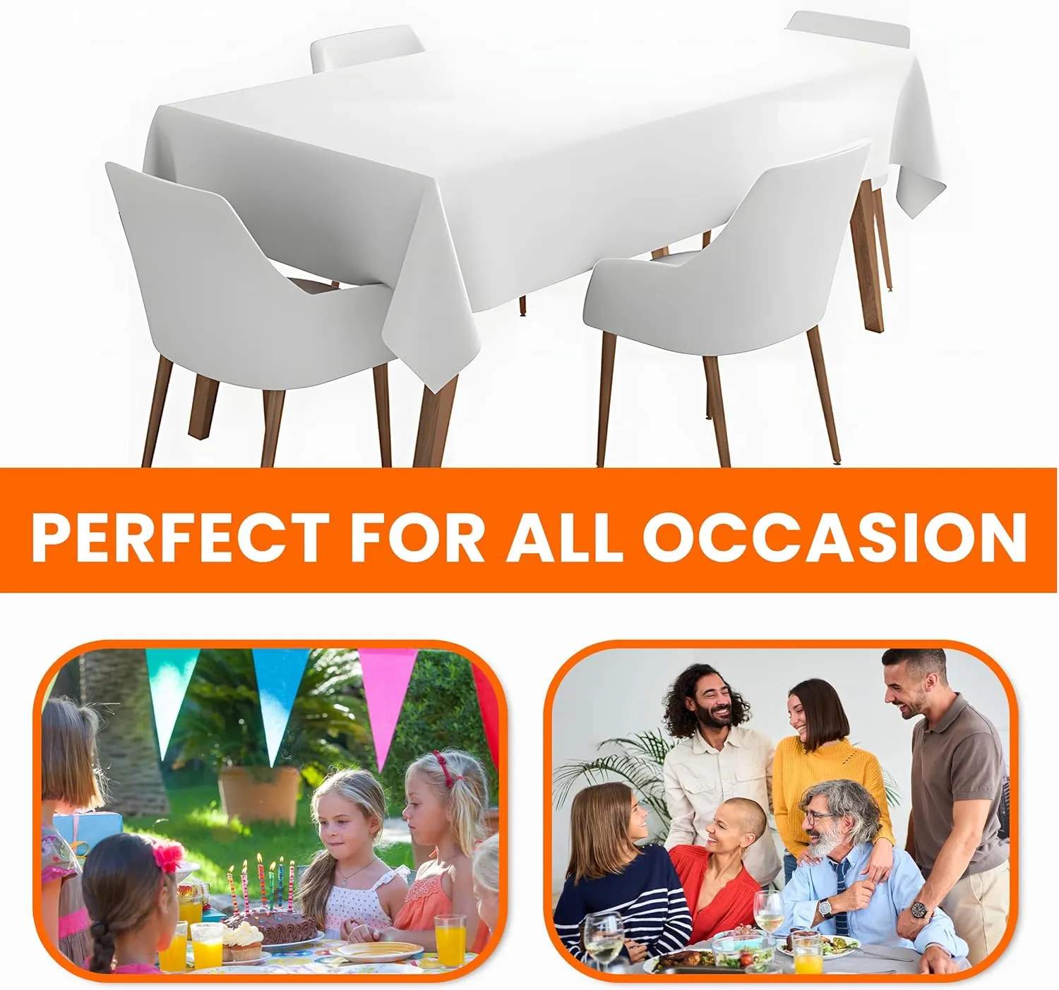 White Premium Plastic Tablecloth Roll - 54" x300' for Parties with Cutter Box - Cut to Size Rectangle & Round Disposable Tablecloth Plastic Table Cover
