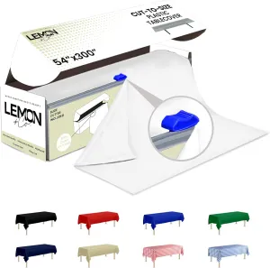 White Premium Plastic Tablecloth Roll - 54" x300' for Parties with Cutter Box - Cut to Size Rectangle & Round Disposable Tablecloth Plastic Table Cover