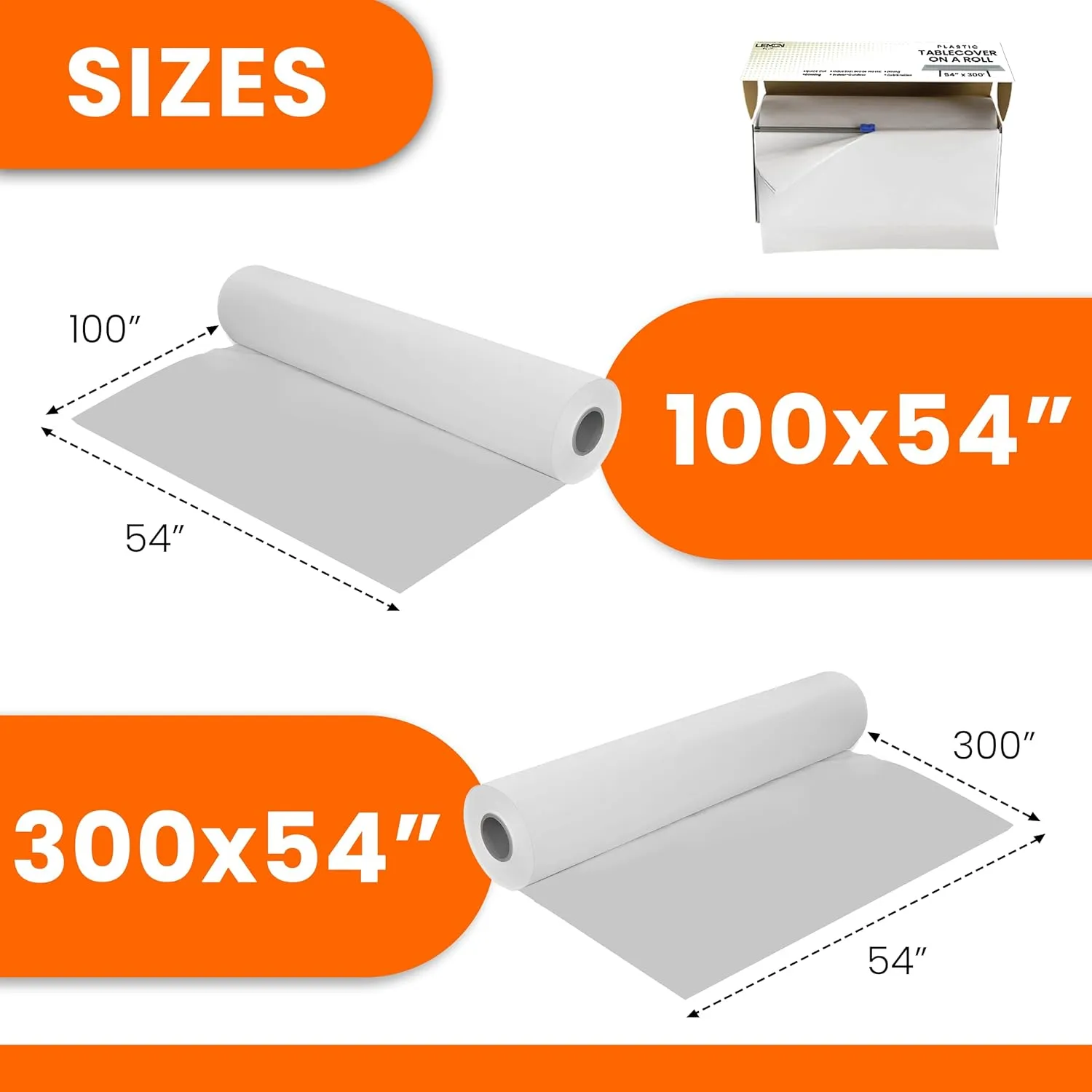 White Premium Plastic Tablecloth Roll - 54" x300' for Parties with Cutter Box - Cut to Size Rectangle & Round Disposable Tablecloth Plastic Table Cover