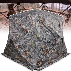 Wide Bottom Hunting Blind 3/4 Person with Portable Chair, 270 Degree See Through Pop up Ground Blinds for Deer Turkey Duck Hunting, Bow Hunting Adjust Windows with Silent Zipper