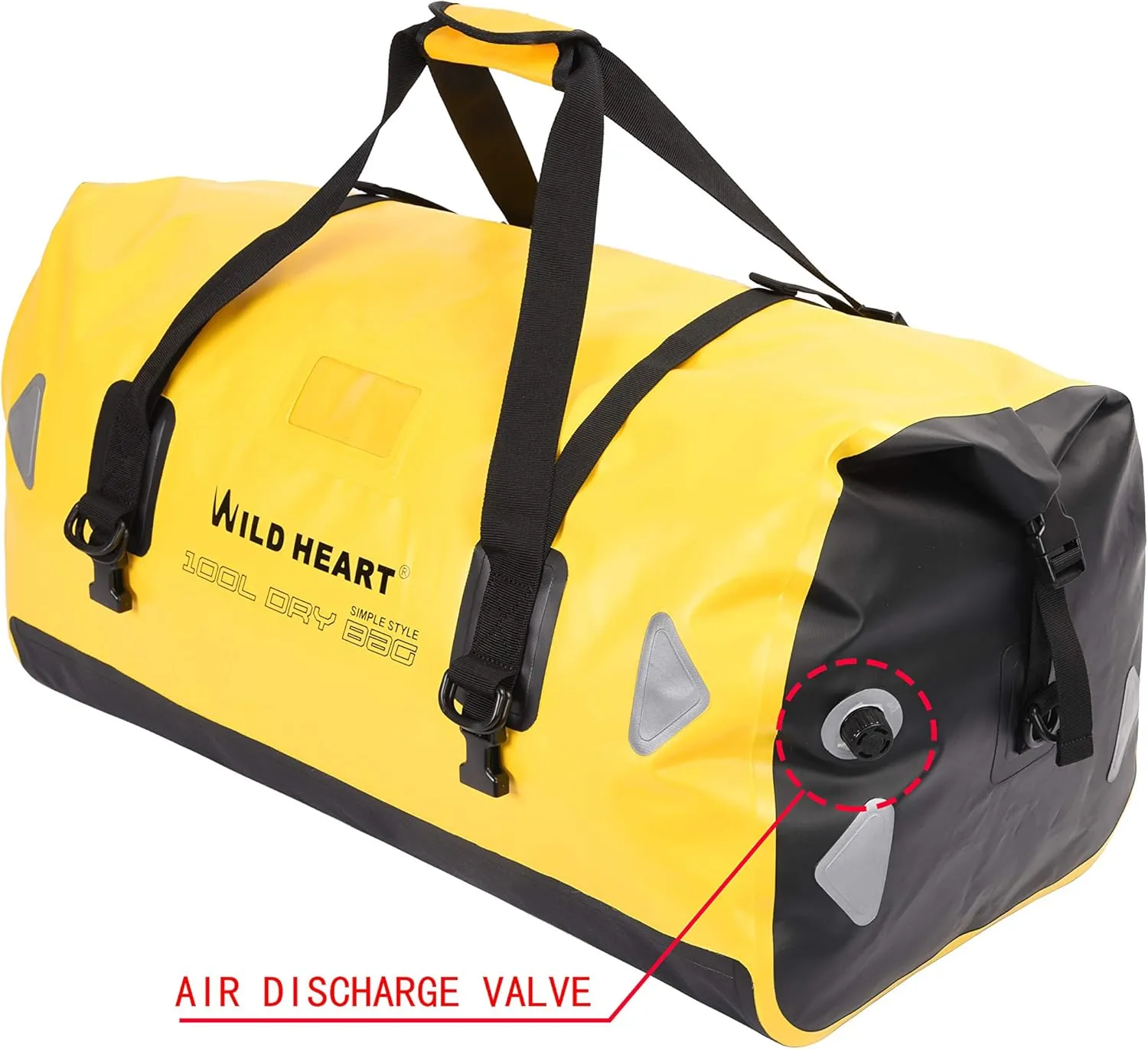 WILD HEART Waterproof Motorcycle Duffel Bag PVC500D Double-bottom With Rope Straps and Inner Pocket 40L 66L 100L for Kayaking, Camping, Boating,Motorcycle