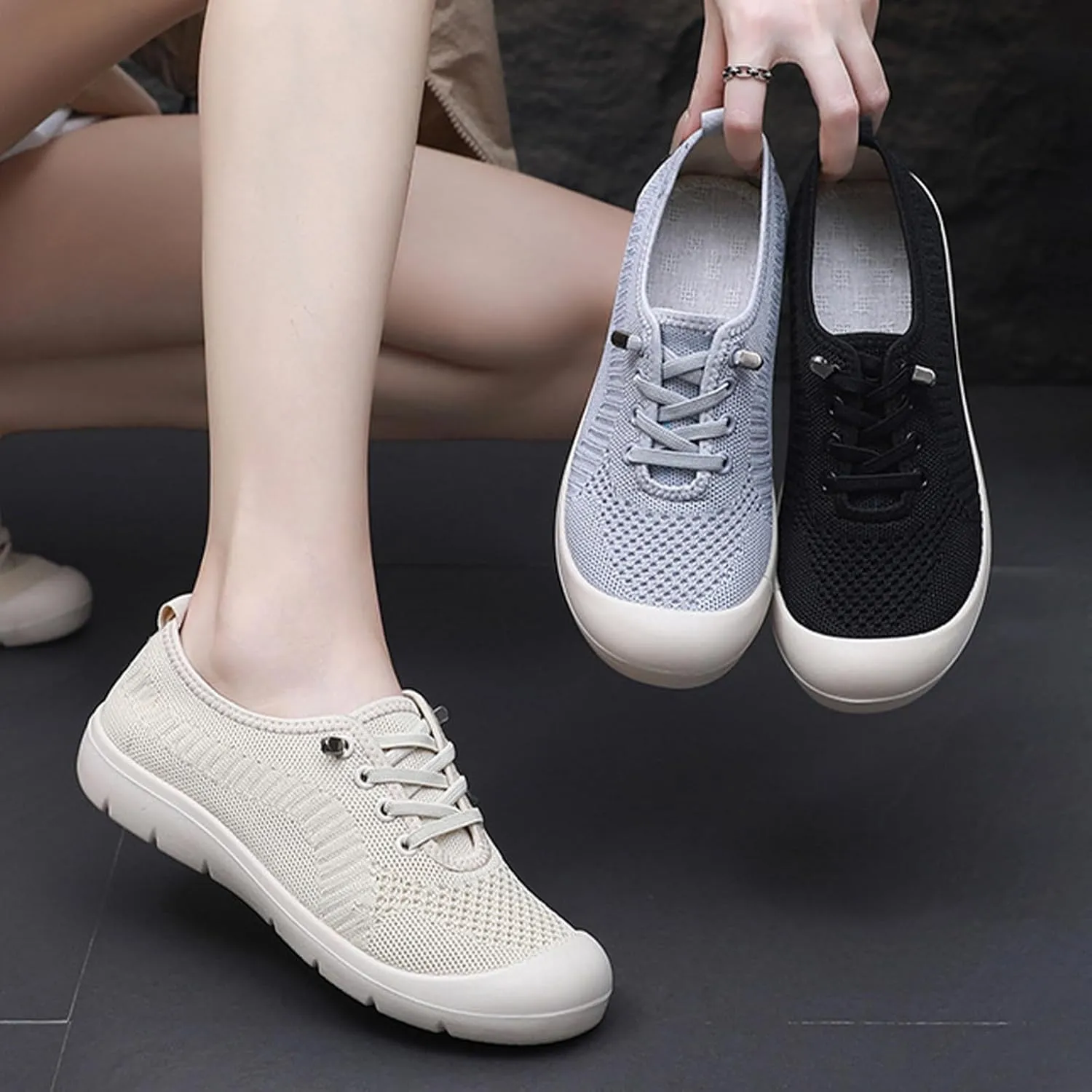 Women's Lightweight Comfortable Walking Barefoot Shoes,Breathable Mesh Non-Slip Soft Sole Slip on Orthopedic Sneakers