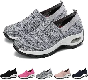Women's Mesh Orthopedic Air Cushion Trainers Casual Slip-on Sock Walking Shoes Fashion Comfortable Thick Sole Work Laces Arch Support