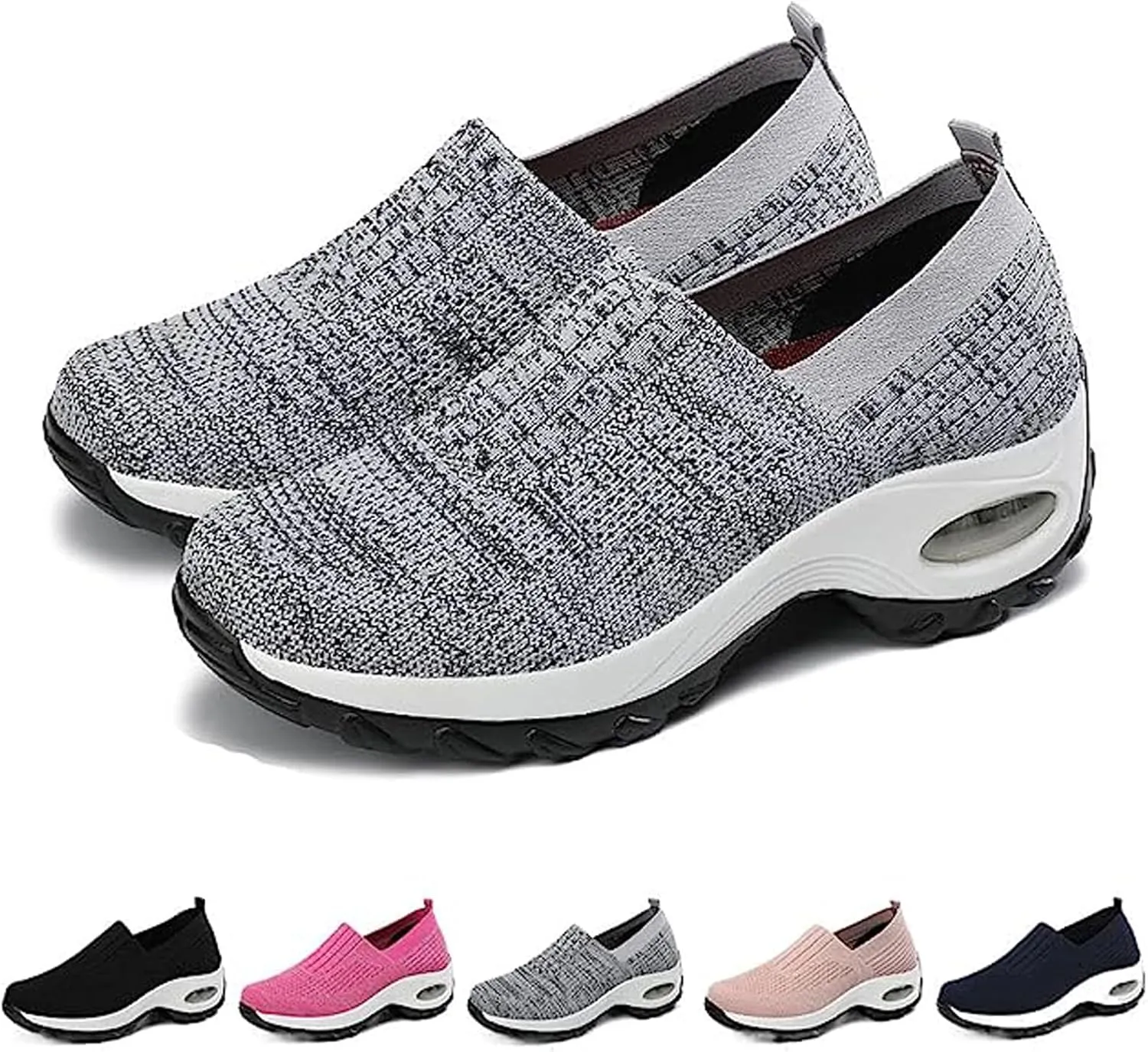 Women's Mesh Orthopedic Air Cushion Trainers Casual Slip-on Sock Walking Shoes Fashion Comfortable Thick Sole Work Laces Arch Support