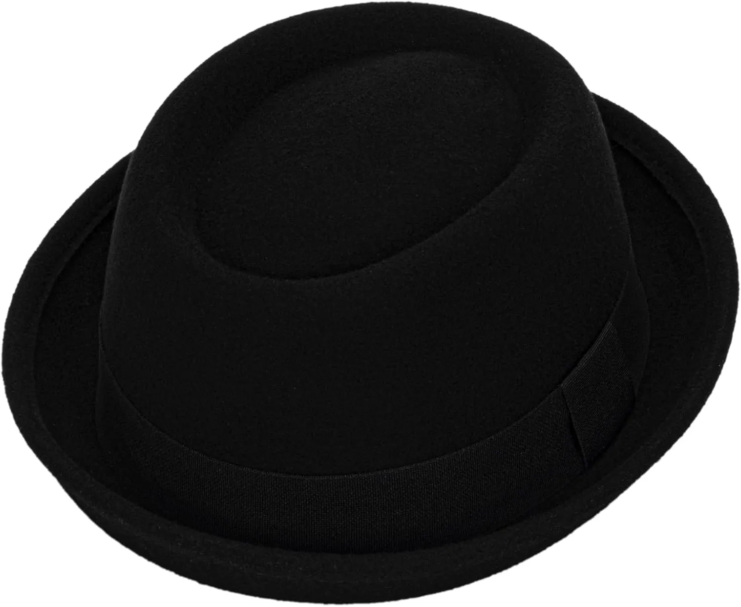 Womens Pure Wool Felt Cloche Hats Roll-up Brim Fedora Porkpie Hats Bowtie Noble Derby Hat S/M