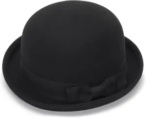 Womens Pure Wool Felt Cloche Hats Roll-up Brim Fedora Porkpie Hats Bowtie Noble Derby Hat S/M