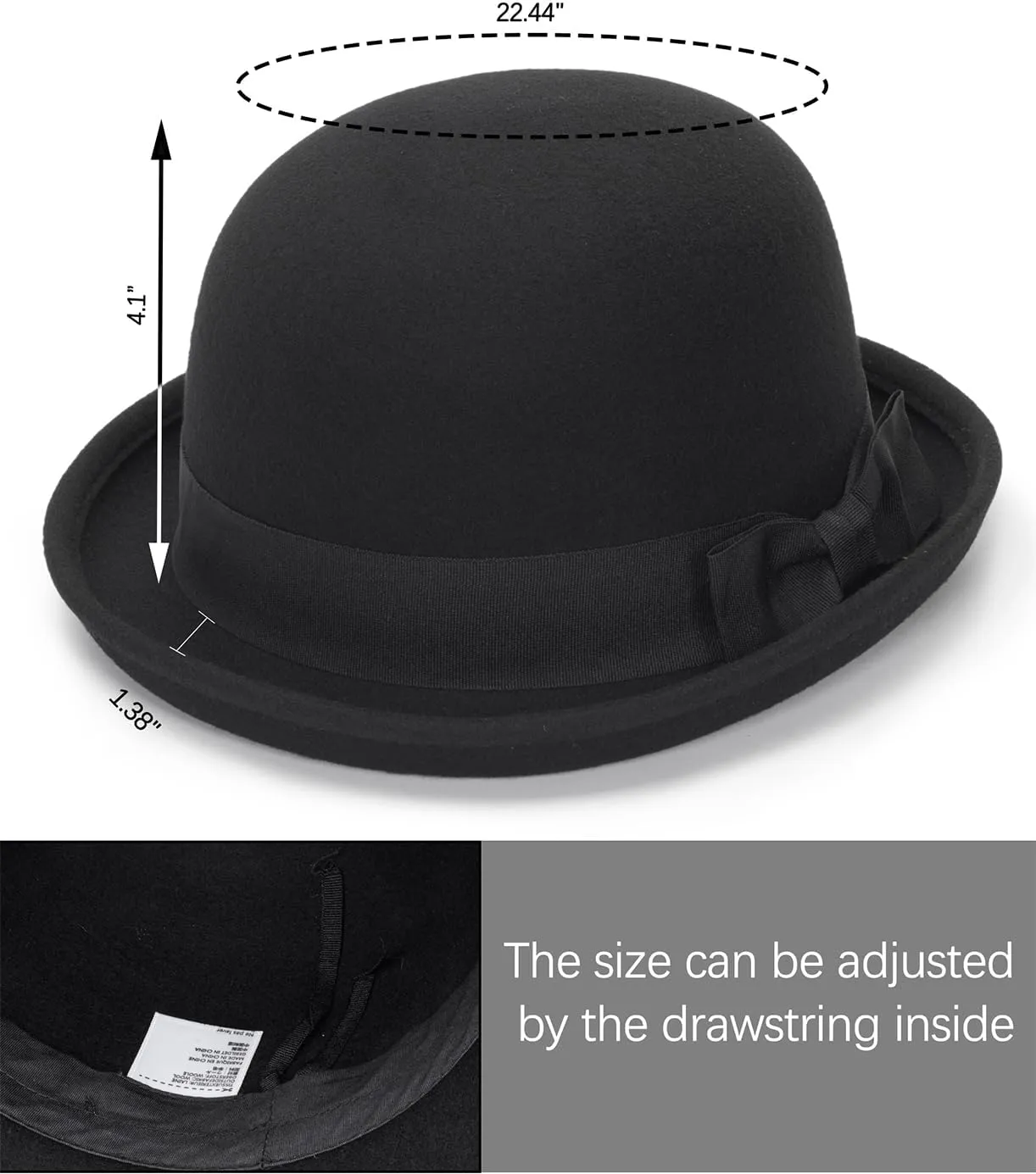 Womens Pure Wool Felt Cloche Hats Roll-up Brim Fedora Porkpie Hats Bowtie Noble Derby Hat S/M