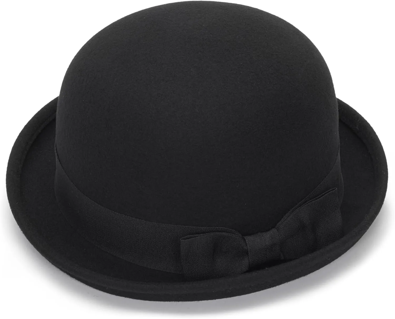 Womens Pure Wool Felt Cloche Hats Roll-up Brim Fedora Porkpie Hats Bowtie Noble Derby Hat S/M