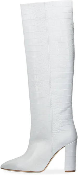 Womens Thigh High Boots Fashion Purple Crocodile Pattern Leather Slip On Chunky Heeled Booties Winter Wearing Booties Sexy Stripper Club Party Prom Pumps,White,35