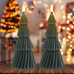 Wondise Christmas Tree Flameless Candles with 6hrs Timer, Real Wax Battery Operated 3D Wick LED Candles Flameless Flickering Candles for Christmas Holiday Decor (2 pcs 3" x 7.1")