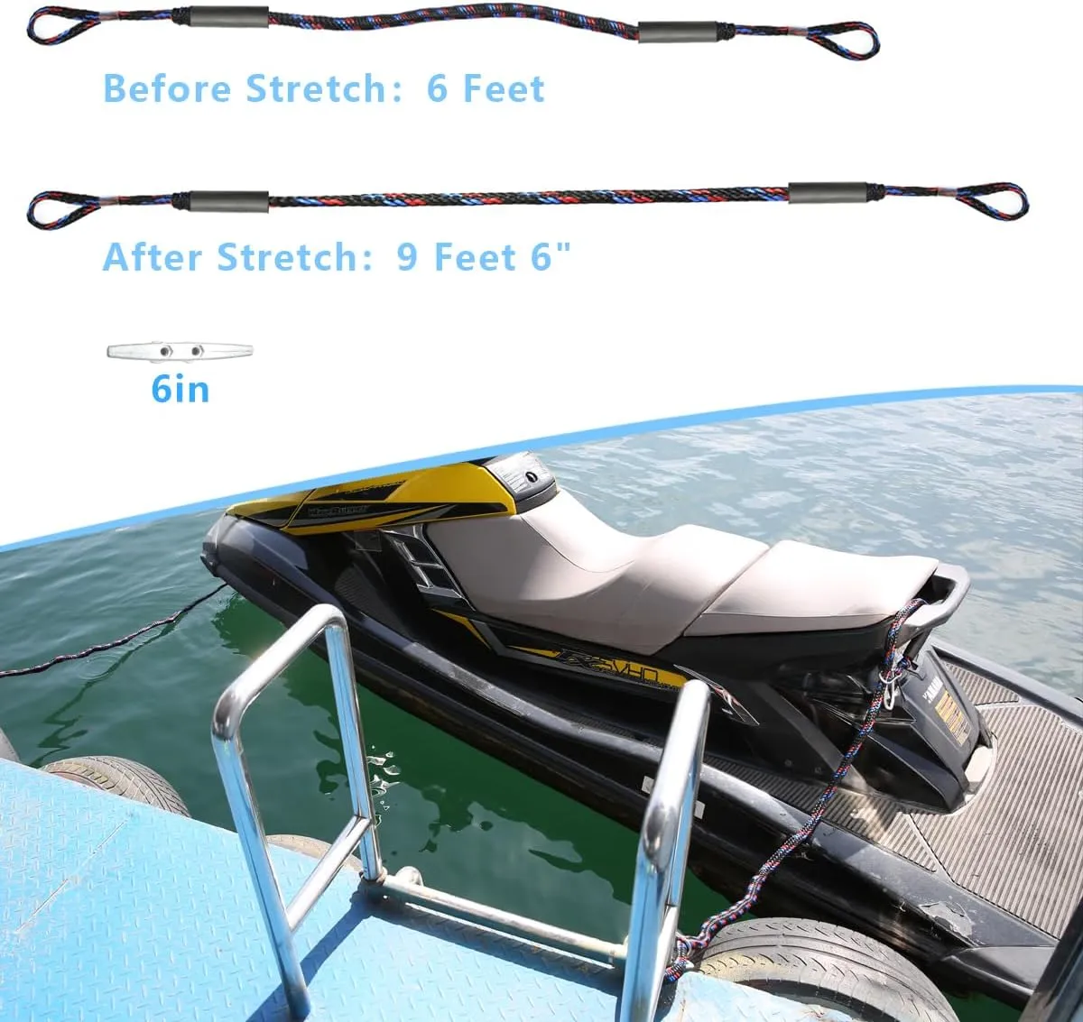 XITAO Bungee Dock Line, Mooring Rope, Boat & Pontoon Accessories, Boat Dock Ropes for Docking Boats and PWC, Packed with 2 Dock Cleat