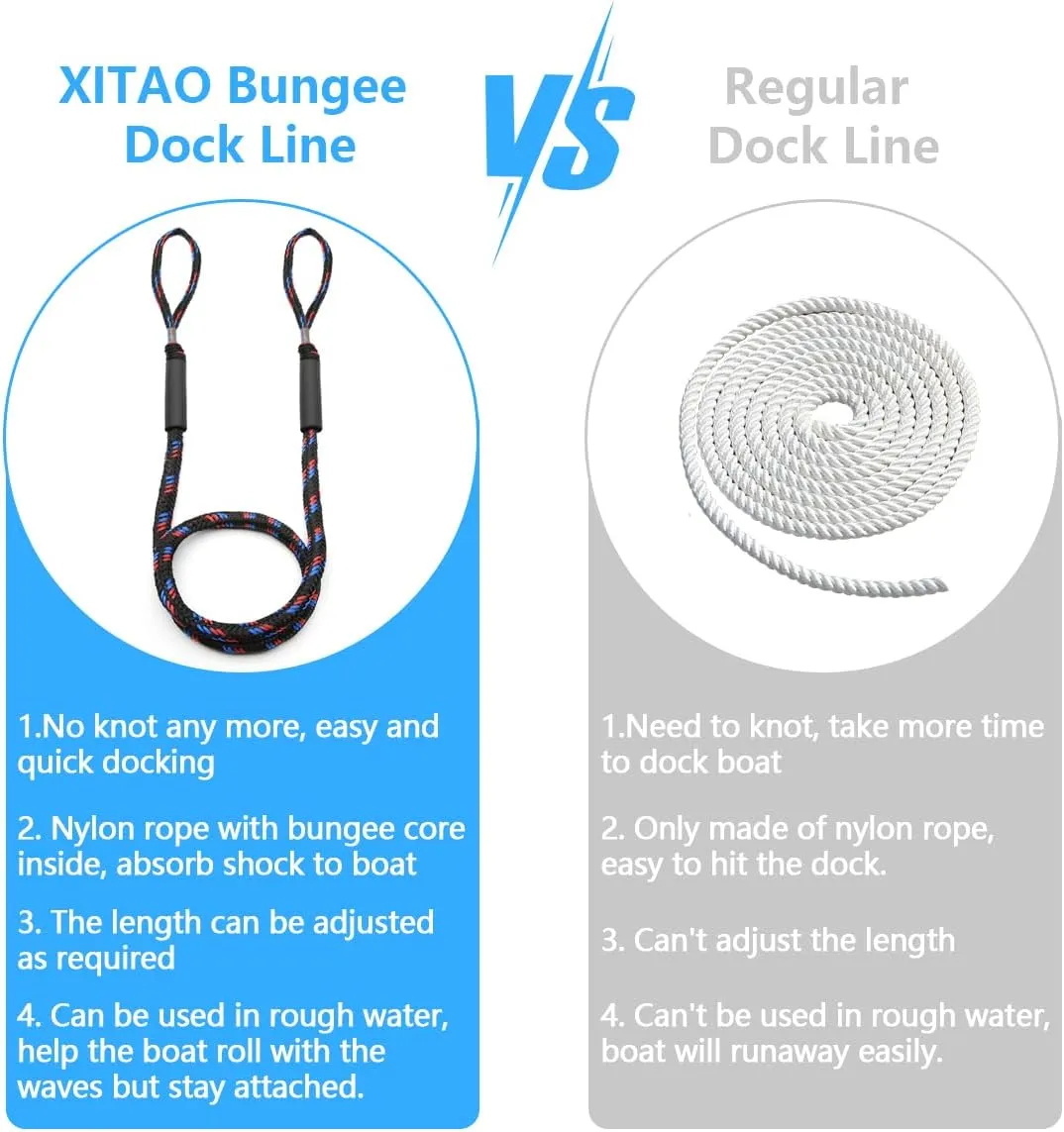 XITAO Bungee Dock Line, Mooring Rope, Boat & Pontoon Accessories, Boat Dock Ropes for Docking Boats and PWC, Packed with 2 Dock Cleat