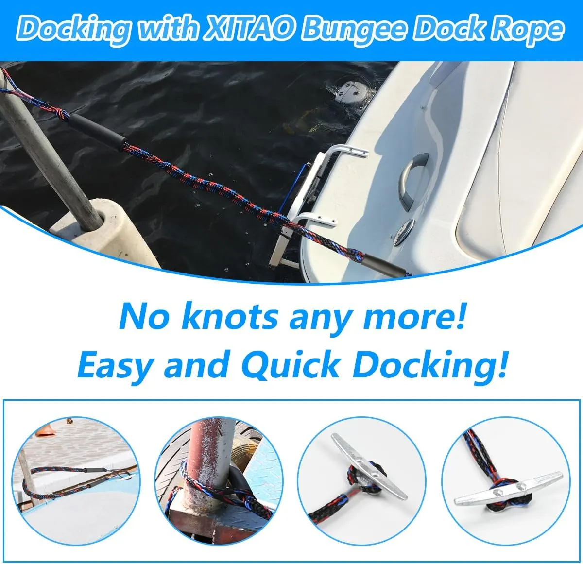 XITAO Bungee Dock Line, Mooring Rope, Boat & Pontoon Accessories, Boat Dock Ropes for Docking Boats and PWC, Packed with 2 Dock Cleat