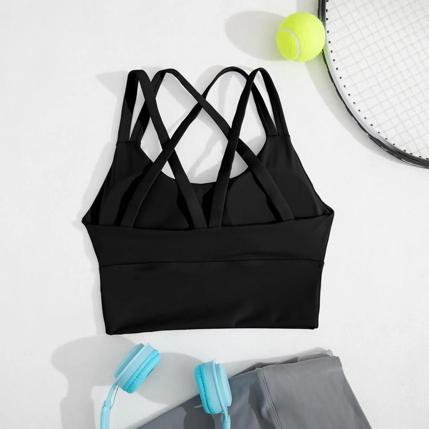 XUNYU Strappy Sports Bra for Women Longline Padded Workout Tops High Impact Yoga Bras Criss Cross Back Crop Tank