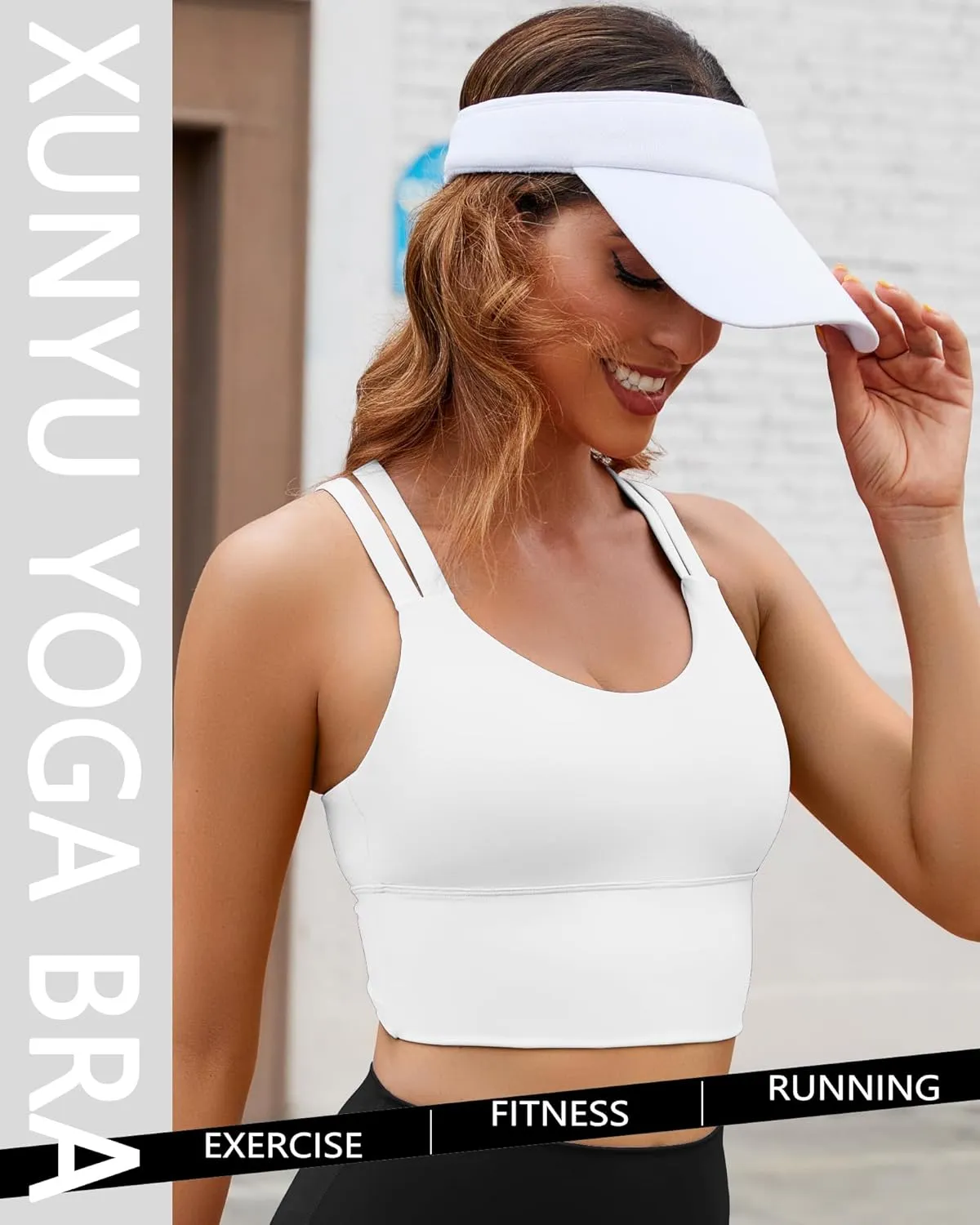 XUNYU Strappy Sports Bra for Women Longline Padded Workout Tops High Impact Yoga Bras Criss Cross Back Crop Tank