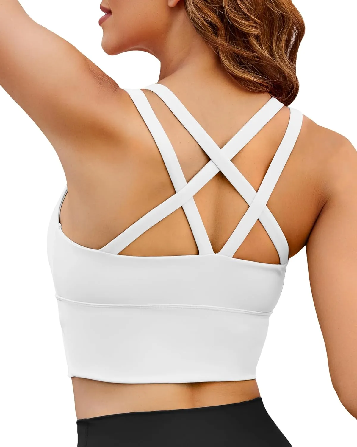 XUNYU Strappy Sports Bra for Women Longline Padded Workout Tops High Impact Yoga Bras Criss Cross Back Crop Tank
