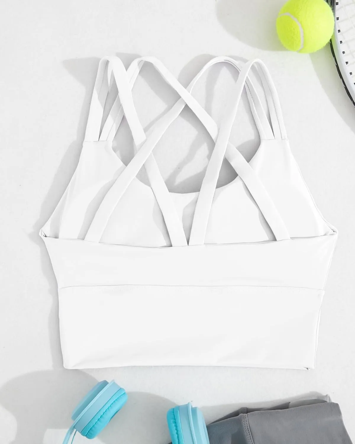 XUNYU Strappy Sports Bra for Women Longline Padded Workout Tops High Impact Yoga Bras Criss Cross Back Crop Tank