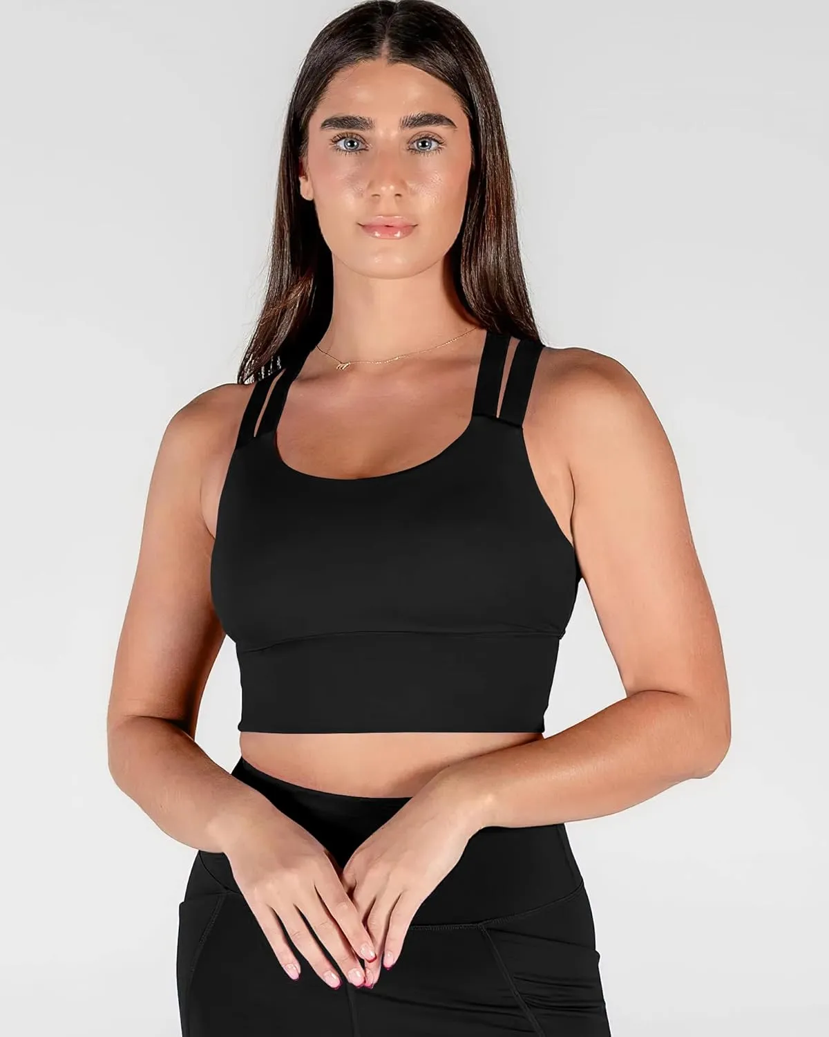 XUNYU Strappy Sports Bra for Women Longline Padded Workout Tops High Impact Yoga Bras Criss Cross Back Crop Tank