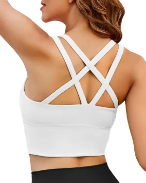 XUNYU Strappy Sports Bra for Women Longline Padded Workout Tops High Impact Yoga Bras Criss Cross Back Crop Tank