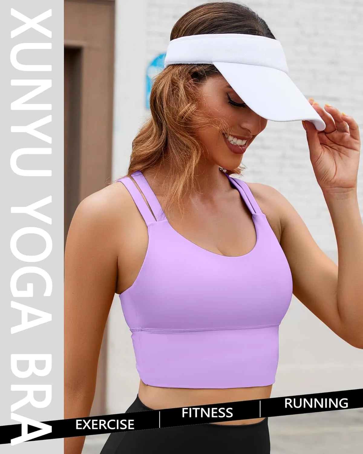 XUNYU Strappy Sports Bra for Women Longline Padded Workout Tops High Impact Yoga Bras Criss Cross Back Crop Tank
