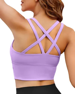 XUNYU Strappy Sports Bra for Women Longline Padded Workout Tops High Impact Yoga Bras Criss Cross Back Crop Tank
